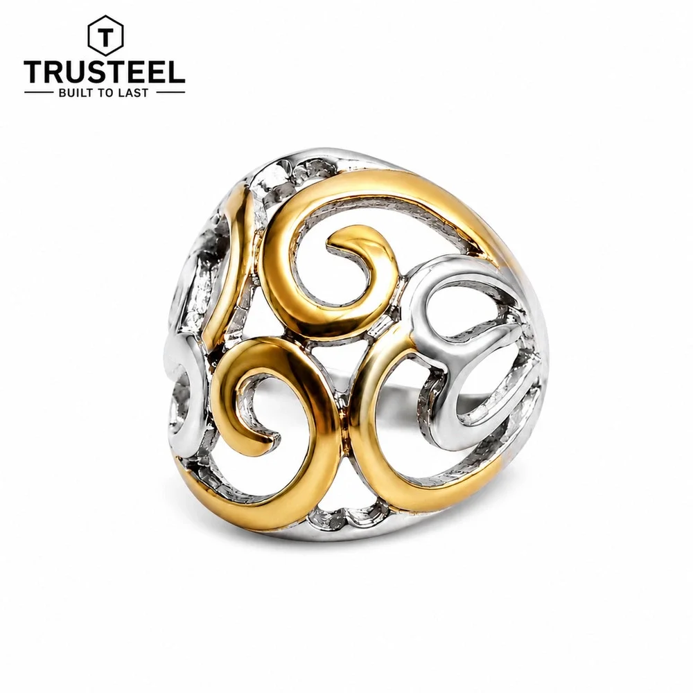 Women’s 316L stainless steel Two-one Swirl Statement Ring size 10